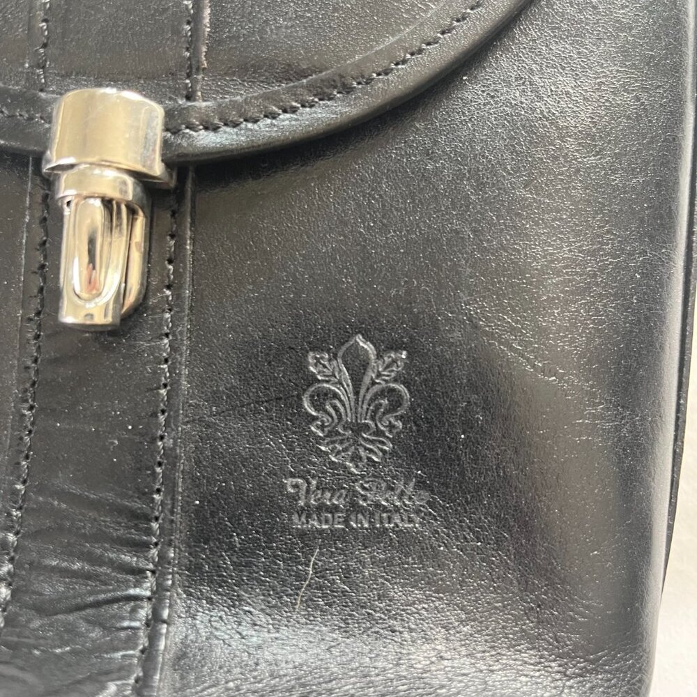 Vera Pelle Black Leather Crossbody Purse Made in Italy - Picture 3 of 9